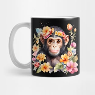 A baby chimpanzee decorated with beautiful watercolor flowers Mug